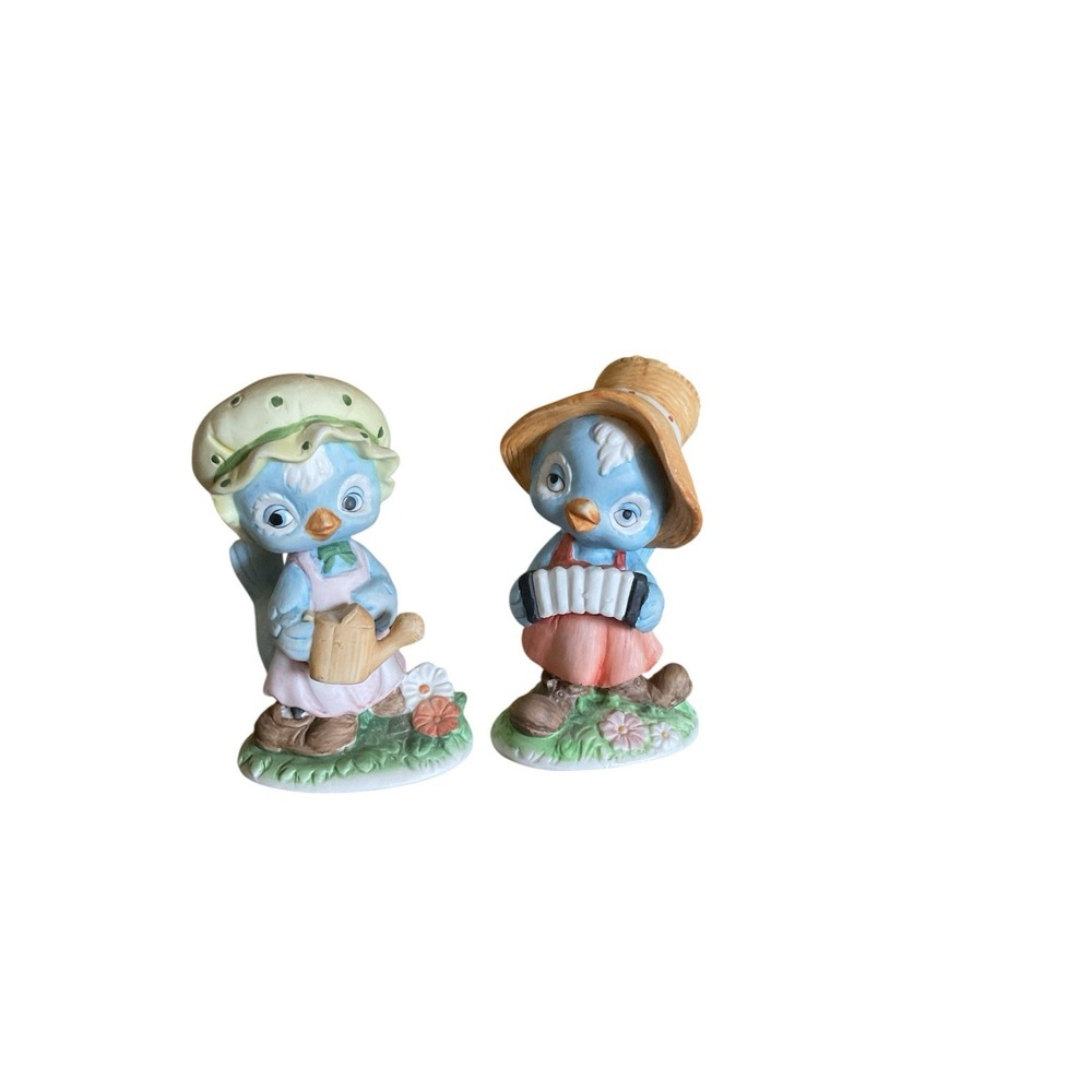 Brinns Porcelain Pair of Blue Birds Boy & Girl Colorful Painted Taiwan